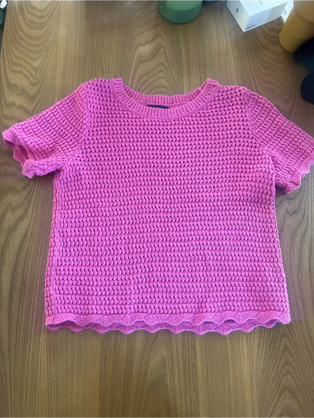 GAP Hot Pink Crochet-Knit Short Sleeve Top
